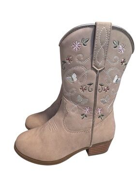 Girls’ Sugar Blush Pink Embroidered Western Zip-up Boots - 11